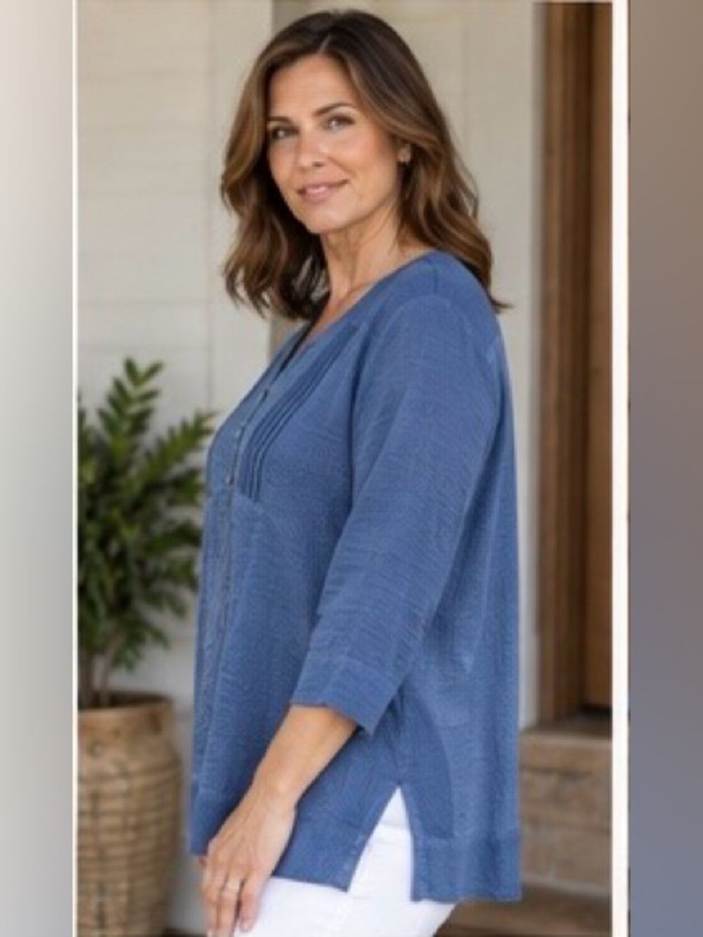 Bandolino Blue V-Neck Pintuck Tunic NWT